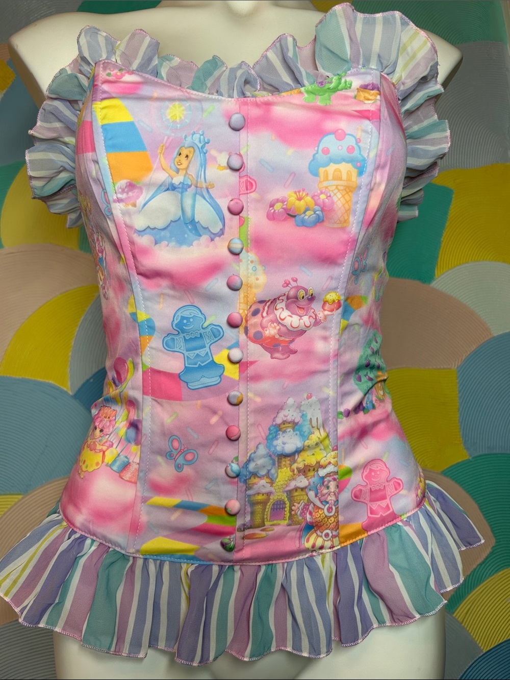 Dolls Kill x Candyland Pastel Candyland Print Corset Top women’s sz M - Picture 2 of 9
